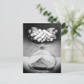 時間砂時計ハンズペンシルスケッチ超現実美術 ポストカード (スタンド正面)