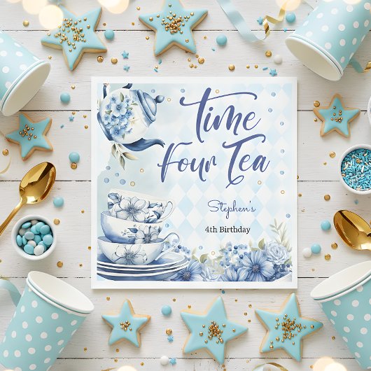 時間4お茶、4歳の誕生日子供へ スタンダードランチョンナプキン