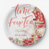 時間4お茶、4歳の誕生日子供へ ペーパープレート (正面)