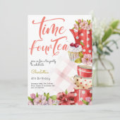 時間4お茶、4歳の誕生日子供へ 招待状 (スタンド正面)