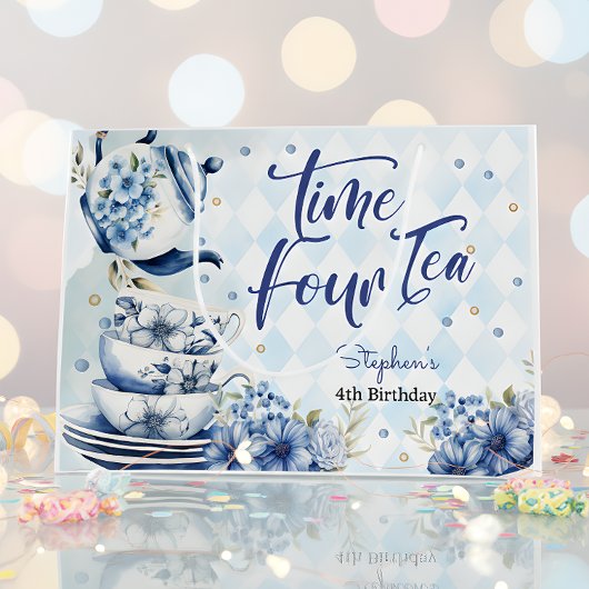 時間4お茶、4番目のフローラ子供へ誕生日 ラージペーパーバッグ