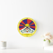 時間4チベット&オム"マントラ、チベット国旗のライオン ラウンド壁時計 (ホーム)