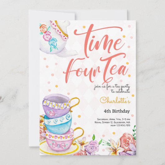 時間4テア、4番目のお茶の誕生日 招待状 (正面)