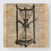 時間，アンティーク砂時計，砂時計ヴィンテージブックページ スクエア壁時計 (正面)