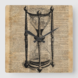 時間，アンティーク砂時計，砂時計ヴィンテージブックページ スクエア壁時計