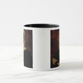 時間(パネルの油)の本を読んでいる若い女性 マグカップ (中央)