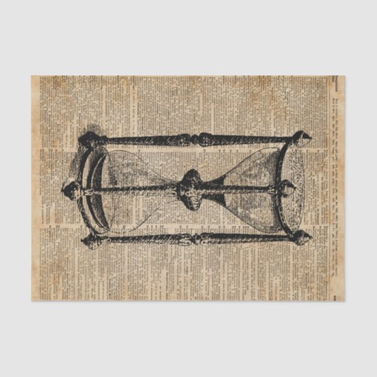 時間、旧式な砂時計、sandglasのヴィンテージの本のページ 薄葉紙 (正面)