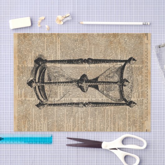 時間、旧式な砂時計、sandglasのヴィンテージの本のページ 薄葉紙 (クラフト)