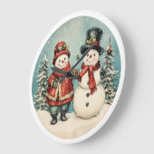 時霜の降りた間 – ヴィンテージ雪だるまクリスマス ラージ壁時計 (傾斜)