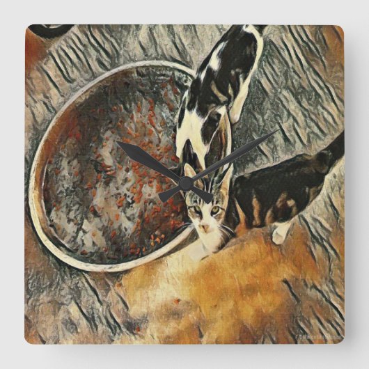 時食べ物を与え間！ スクエア壁時計 (正面)