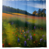 晩夏の牧草地の風景 シャワーカーテン (正面)