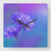 晩夏の花フローラブルーパープルコーンフラワー スクエア壁時計 (正面)