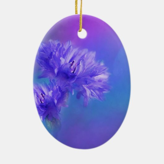 晩夏の花フローラブルーパープルコーンフラワー セラミックオーナメント (裏面)