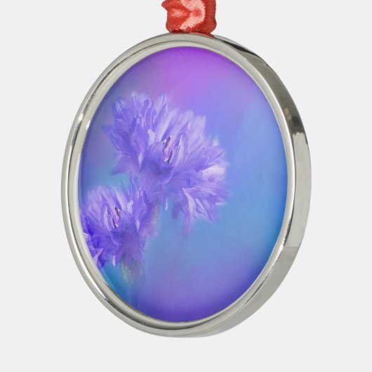 晩夏の花フローラブルーパープルコーンフラワー メタルオーナメント (左)