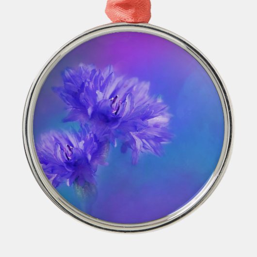 晩夏の花フローラブルーパープルコーンフラワー メタルオーナメント (正面)