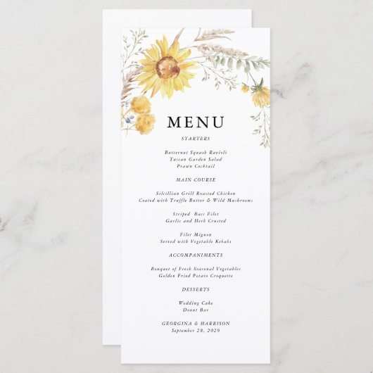 晩夏ひまわり結婚の メニュー (正面/裏面)