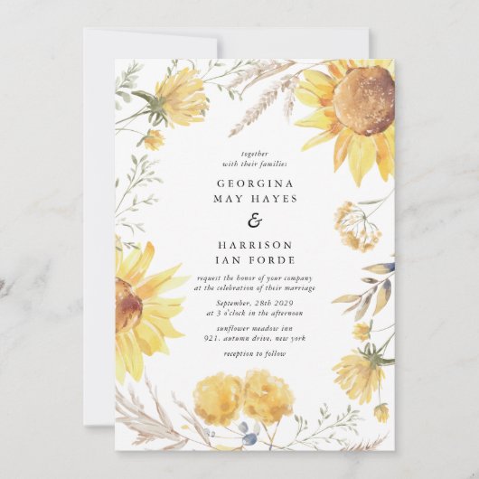 晩夏ひまわり結婚の 招待状 (正面)