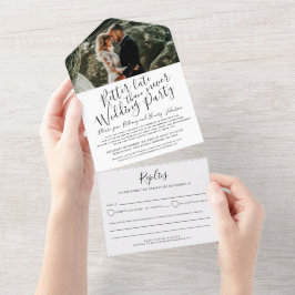 晩婚パーティーの出欠届け写真白黒 オールインワン招待状