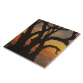 晩秋の夕日の空のある裸の夕べの木 タイル (側面)