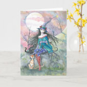 普通とは違ってハロウィンの魔法使いおよび猫カード カード (黄色い花)