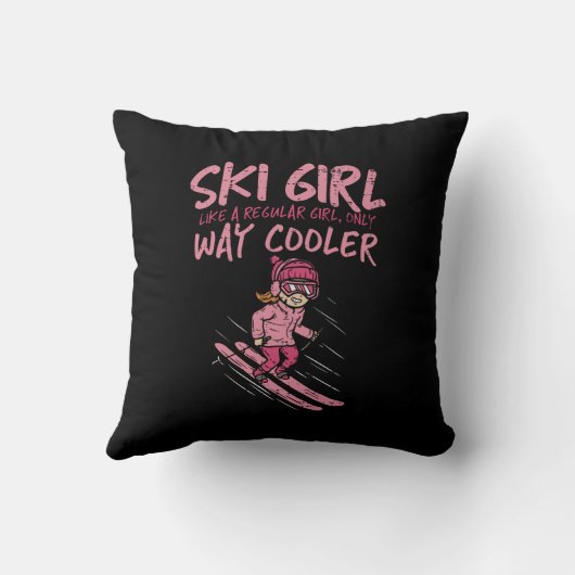 普通のおもしろい女の子のようにスキーの女の子がクールウェイ クッション (裏面)
