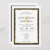 普通のシンプルの縁ど結婚と金ゴールド 招待状 (正面/裏面)