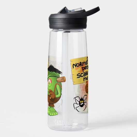 「普通の人々は私を怖がらせる」フランケンシュタインキャラクター ウォーターボトル (左面)