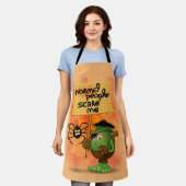 「普通の人々は私を怖がらせる」フランケンシュタインキャラクター エプロン (着用した状態)