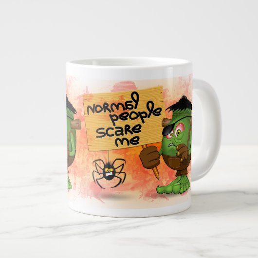 「普通の人々は私を怖がらせる」フランケンシュタインキャラクター ジャンボコーヒーマグカップ (正面右)