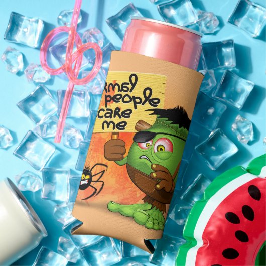 「普通の人々は私を怖がらせる」フランケンシュタインキャラクター スリム缶クーラー (インサイチュ 夏)