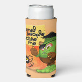 「普通の人々は私を怖がらせる」フランケンシュタインキャラクター スリム缶クーラー (Seltzer正面)