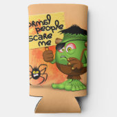 「普通の人々は私を怖がらせる」フランケンシュタインキャラクター スリム缶クーラー (裏面)