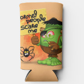 「普通の人々は私を怖がらせる」フランケンシュタインキャラクター スリム缶クーラー (正面)