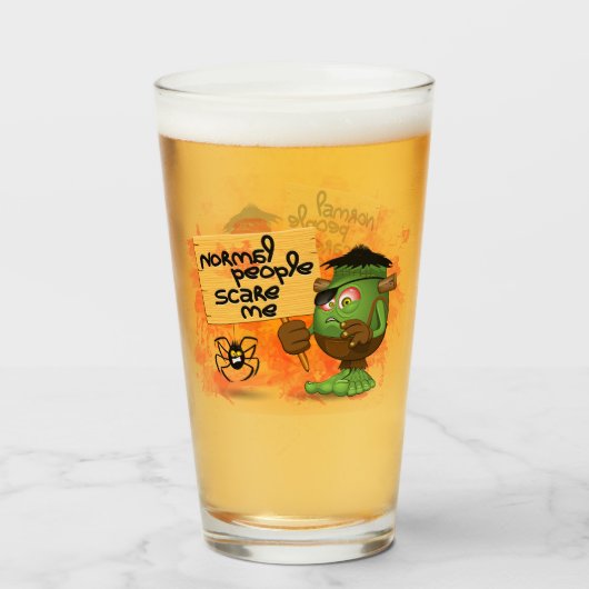 「普通の人々は私を怖がらせる」フランケンシュタインキャラクター タンブラーグラス (ドリンク正面)