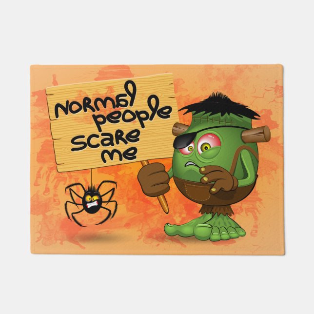 「普通の人々は私を怖がらせる」フランケンシュタインキャラクター ドアマット (正面)