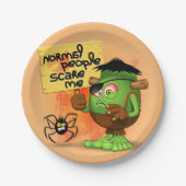 「普通の人々は私を怖がらせる」フランケンシュタインキャラクター ペーパープレート (正面)