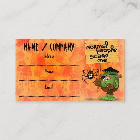 「普通の人々は私を怖がらせる」フランケンシュタインキャラクター 名刺 (正面)