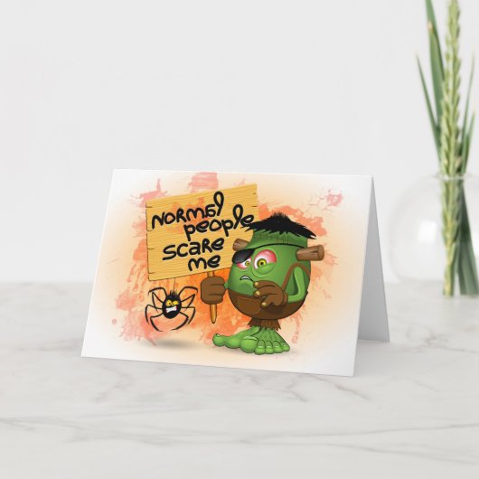「普通の人は私を怖がらせる」ユーモアのあるフランケンシュタイン カード (正面)