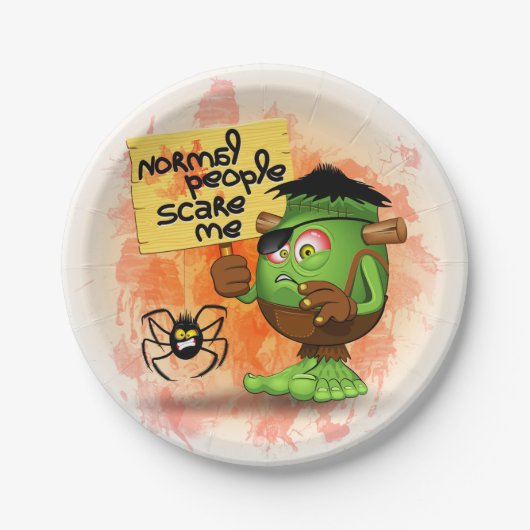 「普通の人は私を怖がらせる」ユーモアのあるフランケンシュタイン ペーパープレート (正面)
