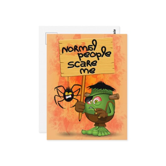 「普通の人は私を怖がらせる」ユーモアのあるフランケンシュタイン ポストカード (正面/裏面インサイチュ)