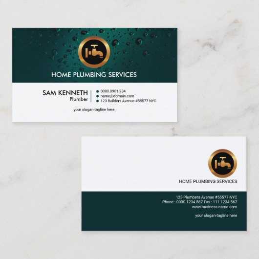 普通シンプルレトロ水滴プロフェッショナル配管工 名刺 (正面/裏面)