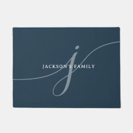 普通海軍エレガントブルーホワイトスクリプトモノグラム ドアマット