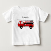 普通消防車および名前のベビーのTシャツ ベビーTシャツ (正面)