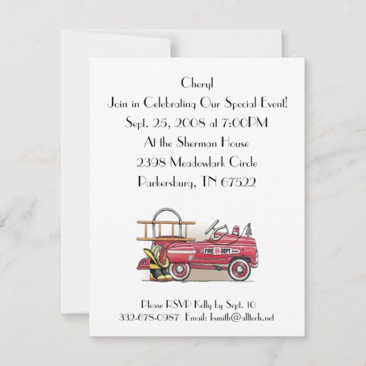 普通消防車のペダル車 招待状 (裏面)