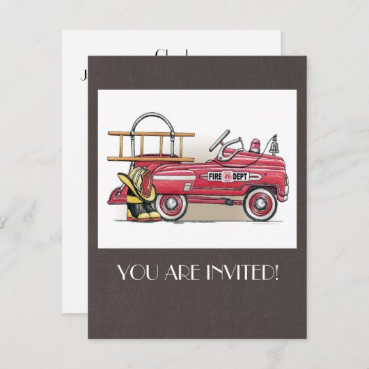 普通消防車のペダル車 招待状 (正面/裏面)