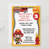 普通消防車の消防士のDalmatian誕生日FF01B 招待状 (正面)