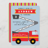 普通消防車の男の子の誕生日の招待状 招待状 (正面/裏面)