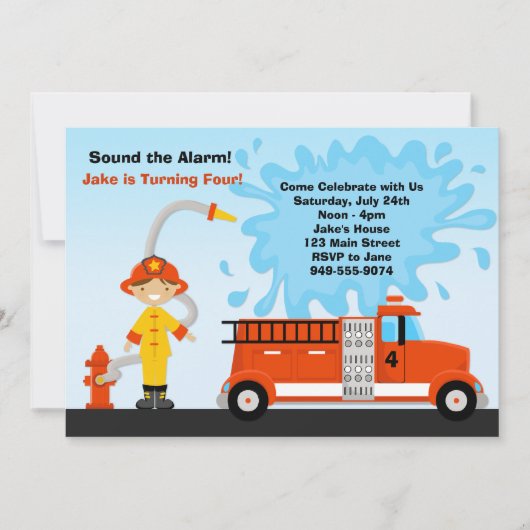 普通消防車の誕生日のパーティの招待状 招待状 (正面)