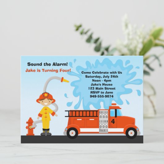 普通消防車の誕生日のパーティの招待状 招待状 (スタンド正面)