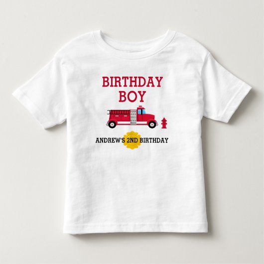 普通消防車の誕生日のTシャツの幼児の子供 トドラーTシャツ (正面)